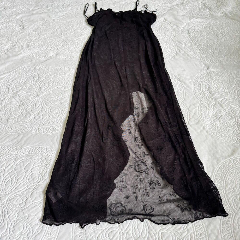 Beautiful Black Sheer Dress With Floral Rose Print Women's Size Large - Picture 3 of 9